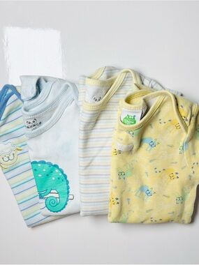 Pastel Yellow Blue Toddler Whimsical Animal Bodysuit Bundle 4pcs